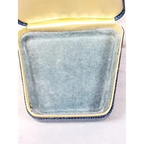 Vintage Jewelry Trinket Presentation Box Blue Metal Faux Snakeskin Velvet - Picture 3 of 14
